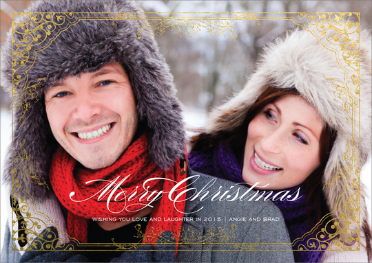 Filigree Foil Stamped Frame Christmas Photo Cards